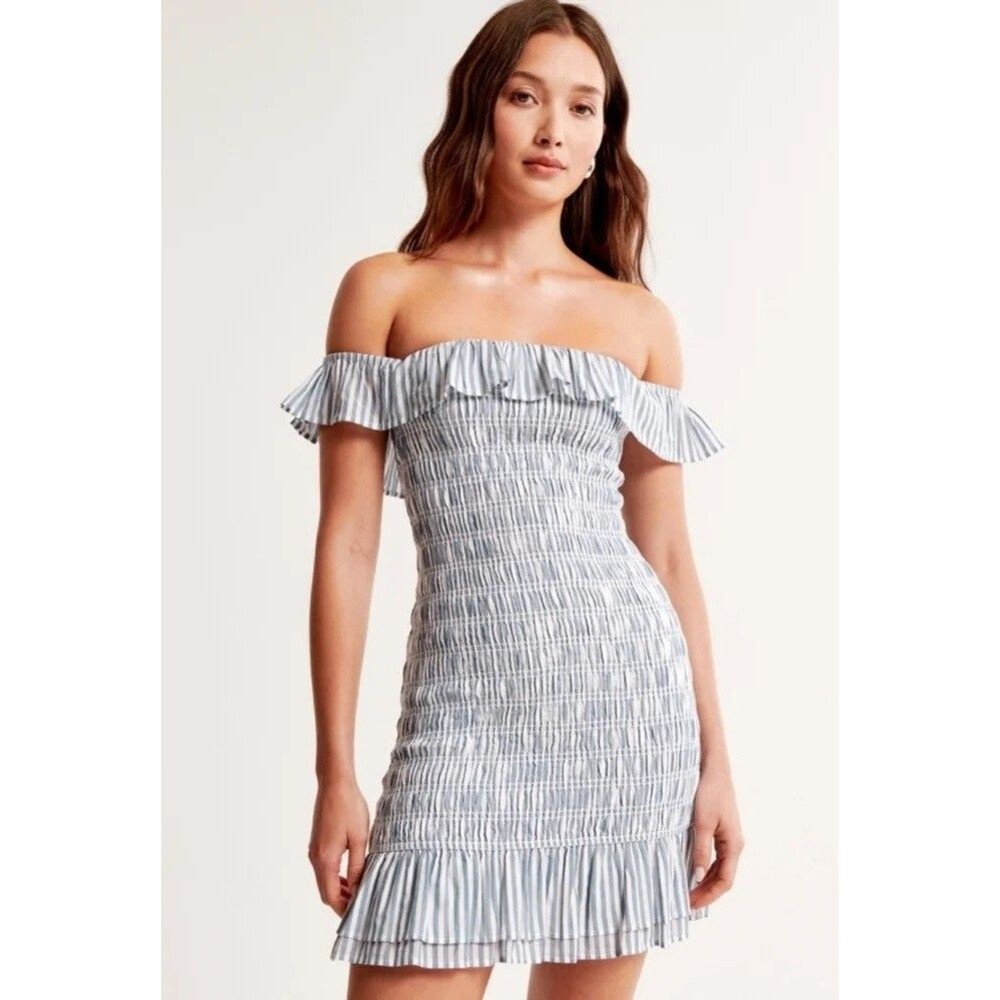Abercrombie & Fitch Smocked Coastal Stretchy Dress Size L NWT MRSP $90